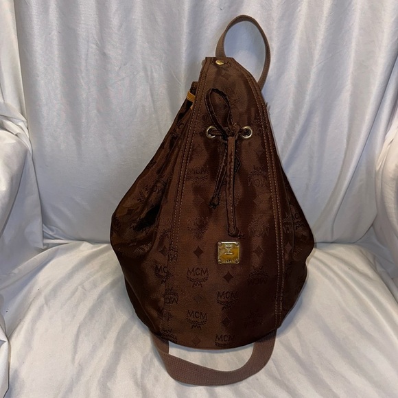 MCM Vintage Brown Nylon Drawstring Sling Bag/Backpack - Picture 1 of 6